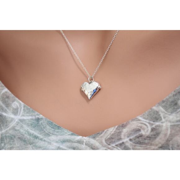 Sterling Silver Heart Locket with Hammered Finish Necklace - Picture 6 of 8